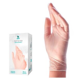 Перчатки виниловые SAF&TY, прозрачные, S, 50пар