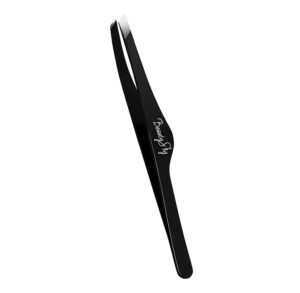Пинцет для бровей скошенный BeautySky Black черный (ручная заточка)