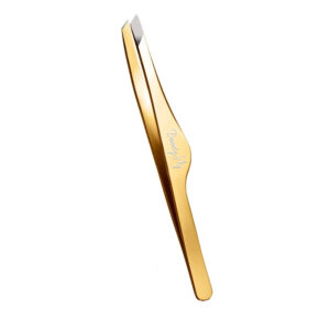 Пинцет для бровей скошенный BeautySky Gold золотой (ручная заточка)