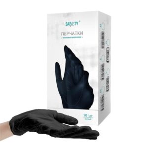 Перчатки виниловые SAF&TY, черные, S, 50пар