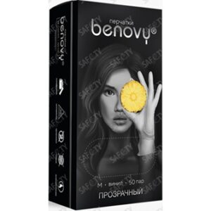 Перчатки виниловые Benovy, прозрачные, M, 50пар